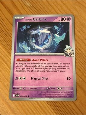Steven's Carbink Pokemon Trading Card (086/182) - Basic